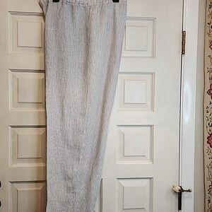 EILEEN FISHER Linen 100% White, Blue, Tan Relaxed Striped Pull On Baggy Pants